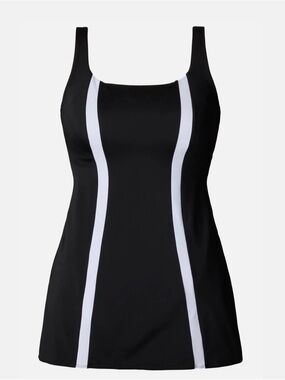 Shape Solver Sport Swimdress Black White Tummy Control Swimsuit Size 18